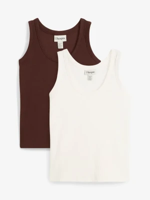 Prążkowany tank top z bawełną organiczną (2 szt.) BonPrix biały