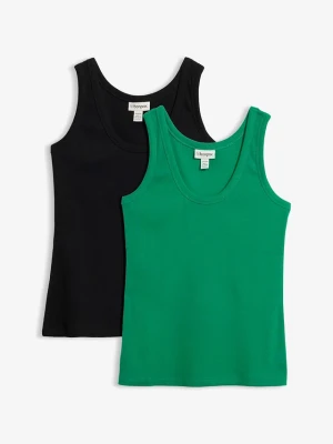 Prążkowany tank top z bawełną organiczną (2 szt.) BonPrix zielony