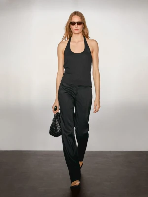 Prążkowany Top Z Dekoltem Halter - Czarny - - Massimo Dutti - Kobieta