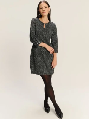 Printowana sukienka z domieszką wiskozy czarno-antracytowa Greenpoint