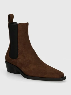 Proenza Schouler sztyblety zamszowe Bronco damskie kolor brązowy na płaskim obcasie PS41030A