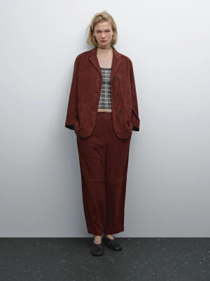 Prosta Marynarka Z Zamszowej Skóry - Ceglany - - Massimo Dutti - Kobieta