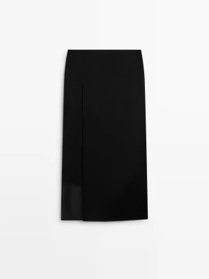 Prosta Spódnica Midi O Podwójnym Kroju - Czarny - Massimo Dutti - Female