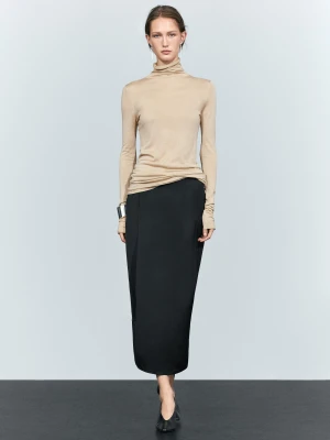 Prosta Spódnica Midi O Podwójnym Kroju, Prześwitujący - Czarny - Massimo Dutti - Female