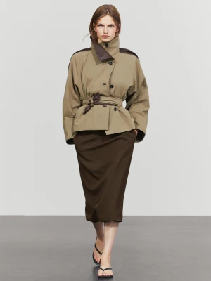Prosta Spódnica Midi Z Mieszanki Wełny - Brązowy - Massimo Dutti - Female
