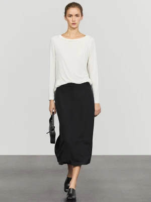 Prosta Spódnica Midi Z Mieszanki Wełny - Ciemnoniebieski - Massimo Dutti - Female