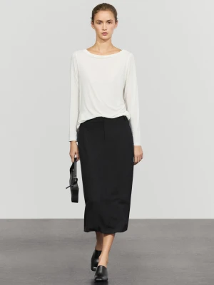 Prosta Spódnica Midi Z Mieszanki Wełny - Ciemnoniebieski - Massimo Dutti - Female