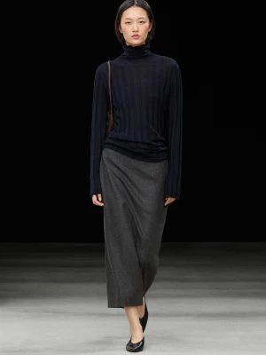 Prosta Spódnica Midi Z Mieszanki Wełny - Szary - Massimo Dutti - Female