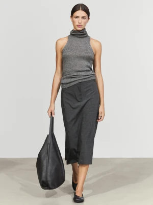 Prosta Spódnica Midi Z Wełną - Szary - Massimo Dutti - Female