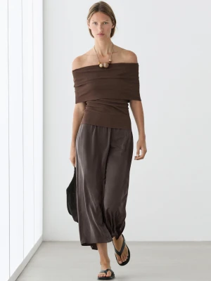 Prosta Spódnica Midi Ze 100% Jedwabiu - Ciemnoszary - Massimo Dutti - Female
