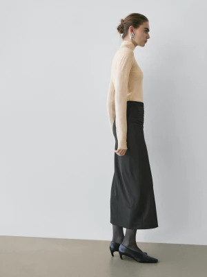 Prosta Spódnica Średniej Długości Z Marszczoną Talią − Studio - Czarny - - Massimo Dutti - Kobieta