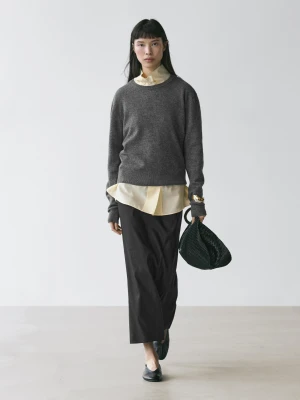 Prosta Spódnica Średniej Długości Z Mieszanki Lnu - Czarny - - Massimo Dutti - Kobieta