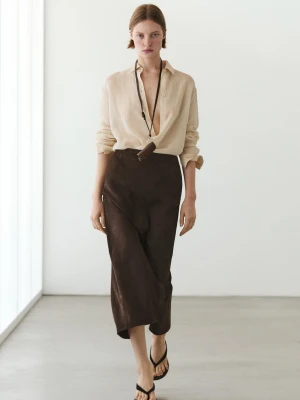 Prosta Spódnica Średniej Długości Z Nubuku - Brązowy - - Massimo Dutti - Kobieta