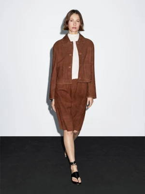 Prosta Spódnica Z Zamszowej Skóry - Ceglany - - Massimo Dutti - Kobieta