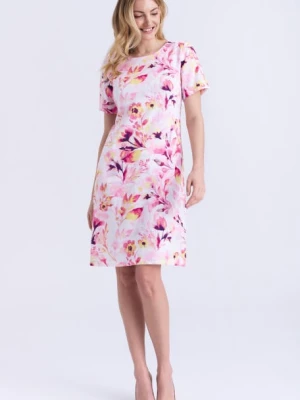 Prosta sukienka w kwiatowy wzór, różowo-biała Greenpoint