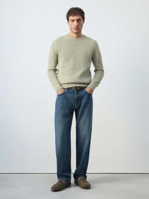 Proste jeansy z bawełny i lnu ciemnoniebieski vintage - Mężczyzna - - MANGO MAN