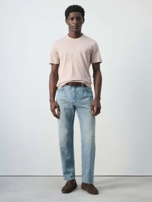 Proste jeansy z bawełny i lnu jasnoniebieski vintage - Mężczyzna - - MANGO MAN