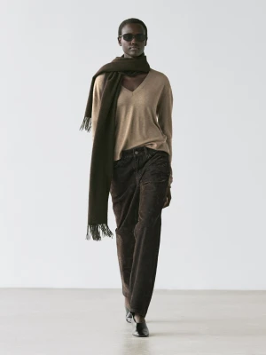 Przetykane Jeansy O Prostym Kroju Z Niskim Stanem - Khaki - - Massimo Dutti - Kobieta