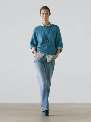 Proste Jeansy Z Niskim Stanem - Średni Niebieski - - Massimo Dutti - Kobieta