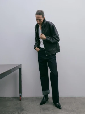 Proste Jeansy Z Wysokim Stanem - Ciemnoniebieski - - Massimo Dutti - Kobieta