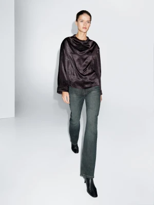 Proste Jeansy Z Wysokim Stanem - Ciemnoniebieski - - Massimo Dutti - Kobieta