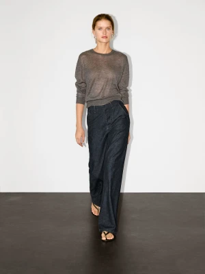 Proste Jeansy Z Wysokim Stanem - Ciemnoszary - - Massimo Dutti - Kobieta