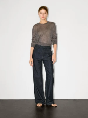 Proste Jeansy Z Wysokim Stanem - Ciemnoszary - - Massimo Dutti - Kobieta