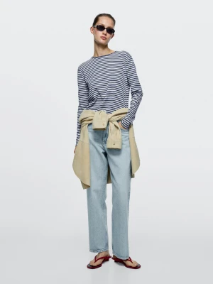 Proste Jeansy Z Wysokim Stanem - Jasnoniebieski - - Massimo Dutti - Kobieta