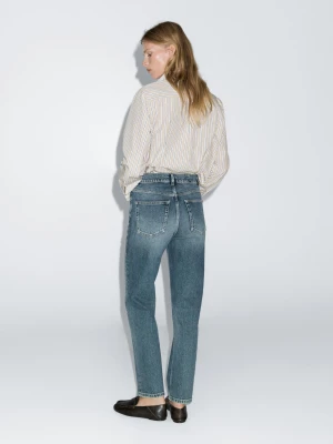Proste Jeansy Z Wysokim Stanem - Średni Niebieski - - Massimo Dutti - Kobieta