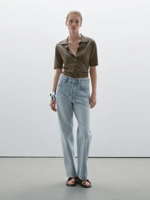 Proste Jeansy Z Wysokim Stanem Z Mieszanki Bawełny - Jasnoniebieski - - Massimo Dutti - Kobieta