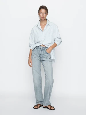 Proste Jeansy Z Wysokim Stanem Z Mieszanki Bawełny - Jasnoniebieski - - Massimo Dutti - Kobieta