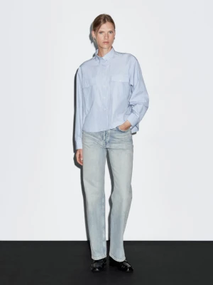 Proste Jeansy Z Wysokim Stanem Z Mieszanki Bawełny - Jasnoniebieski - - Massimo Dutti - Kobieta