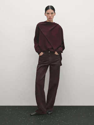 Proste Jeansy Ze Średnim Stanem - Bordowy - - Massimo Dutti - Kobieta