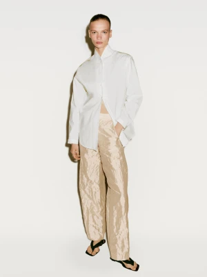 Proste Satynowe Spodnie Z Fakturą − Limited Edition - Perłowo-Szary - - Massimo Dutti - Kobieta