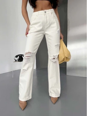 Proste spodnie jeansy z dziurami RECTON - ecru  magmac 