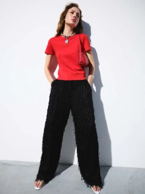 Proste spodnie z fakturą z nitkami czarny - Kobieta - - MANGO