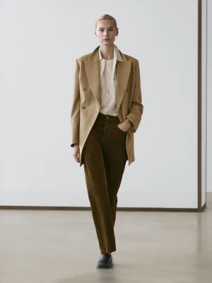 Proste Spodnie Sztruksowe Barwione Barwnikiem Siarkowym - Żółty Musztardowy - - Massimo Dutti - Kobieta