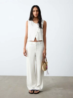 Proste spodnie w pasy złamana biel - Dziewczyna - - MANGO TEEN