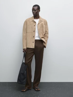Proste Spodnie W Prążki - Brązowy - - Massimo Dutti - Mężczyzna