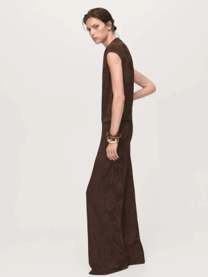 Proste spodnie w żakardowe kwiaty brązowy - Kobieta - - MANGO