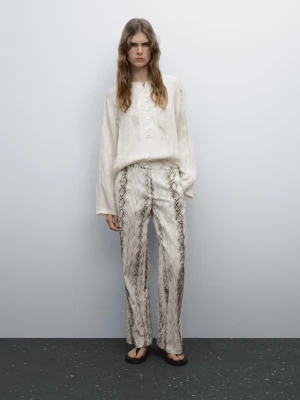 Proste Spodnie W Zwierzęcy Wzór Z Rozcięciami - Kość Słoniowa - - Massimo Dutti - Kobieta