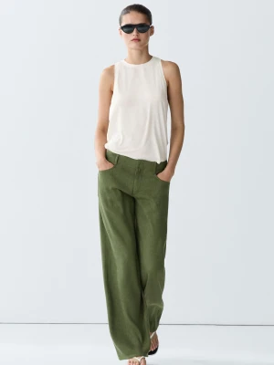 Proste Spodnie Z Domieszką Lnu - Zielony - Massimo Dutti - Female
