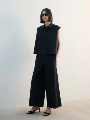 Proste spodnie z elastycznym pasem granatowy - Kobieta - - MANGO