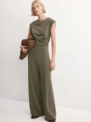 Proste spodnie z elastycznym pasem khaki - Kobieta - - MANGO