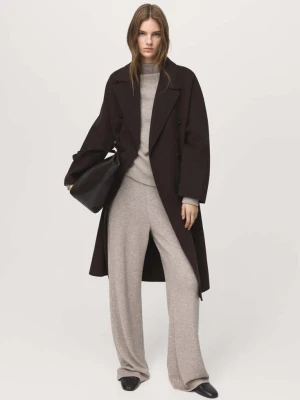 Proste spodnie z elastycznym pasem średni brązowy - Kobieta - - MANGO