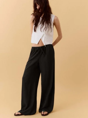 Proste spodnie z lnianej tkaniny czarny - Dziewczyna - - MANGO TEEN