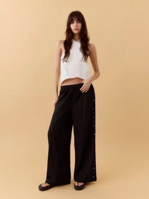 Proste spodnie z lnianej tkaniny czarny - Dziewczyna - - MANGO TEEN