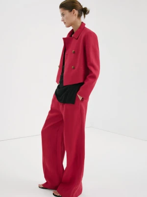 Proste spodnie z lnianej tkaniny czerwony - Kobieta - - MANGO