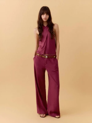 Proste spodnie z lnianej tkaniny kasztanowy - Dziewczyna - - MANGO TEEN