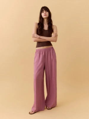 Proste spodnie z lnianej tkaniny pastelowy róż - Dziewczyna - - MANGO TEEN
